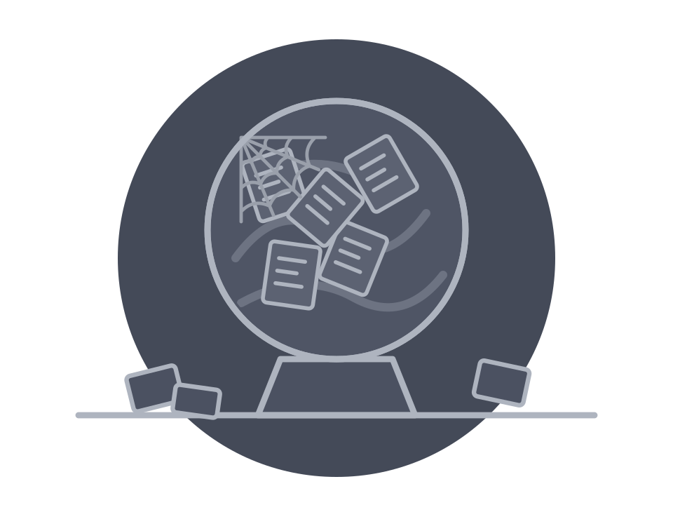A cloudy crystal ball full of tumbling papers
