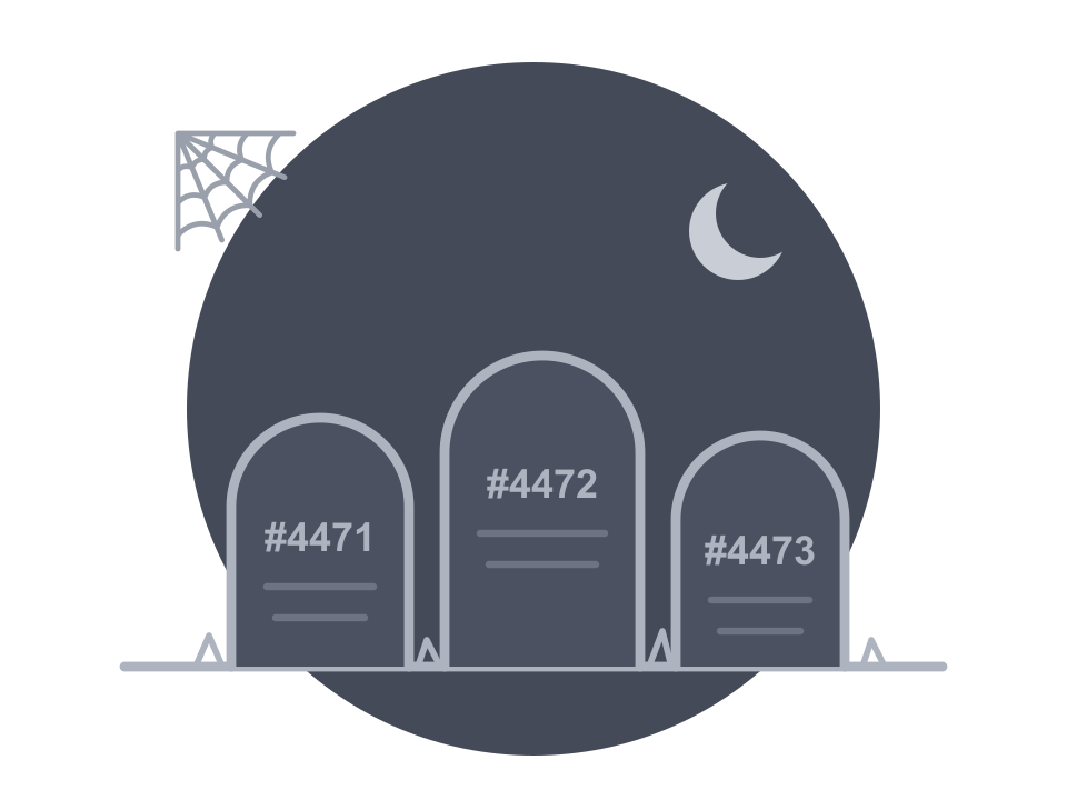Headstones marked with ticket numbers